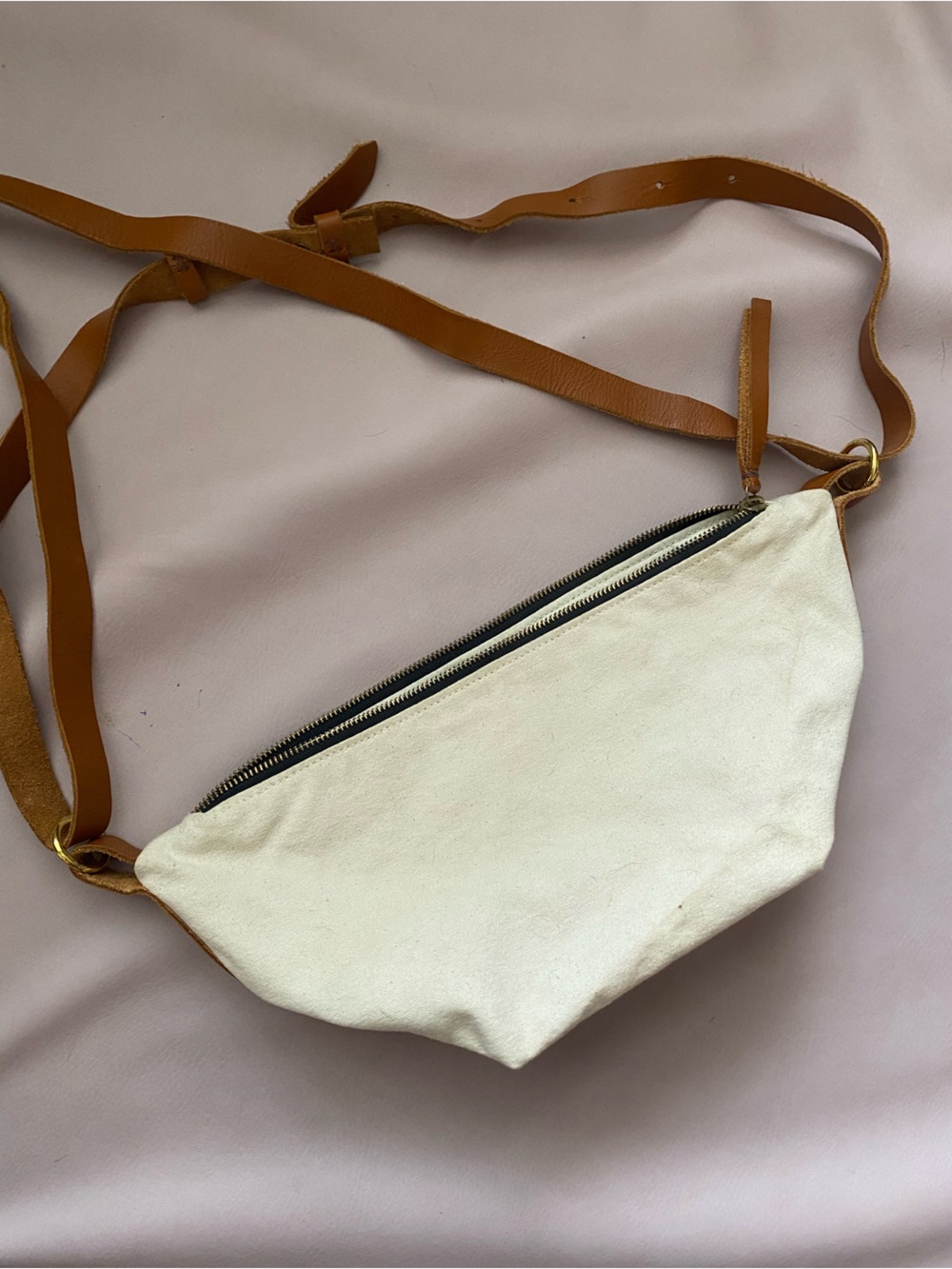 Noonday Skipper Sling Bag - Cream Canvas with Tan Leather Strap